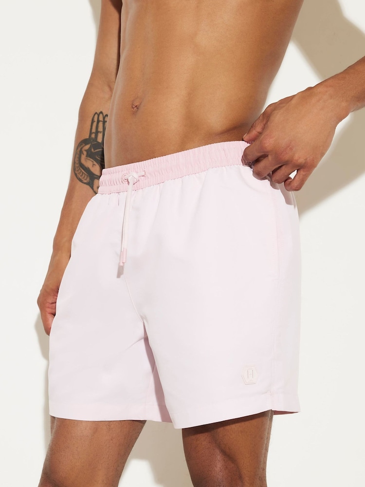 River Island Pink Contrast Waistband Swim Shorts - Image 2 of 4 River Island Pink Contrast Waistband Swim Shorts - Image 2 of 4