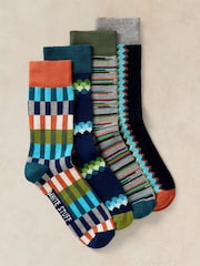 White Stuff Blue Mixed Geo Ankle Socks 4 Pack - Image 1 of 2