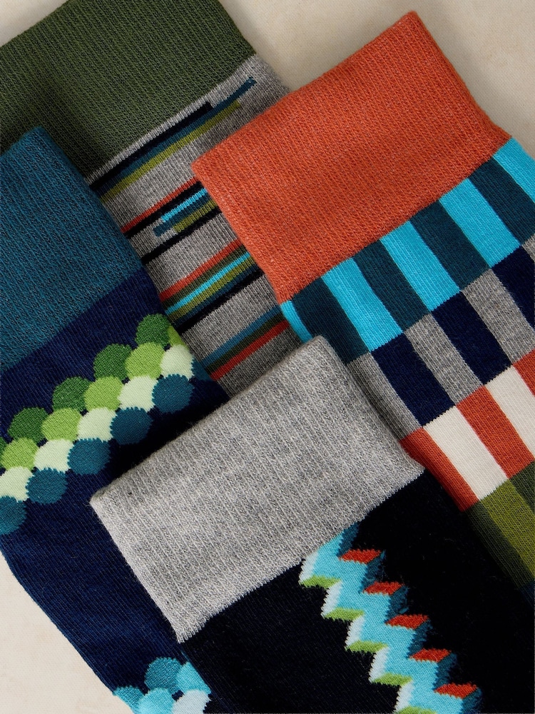 White Stuff Blue Mixed Geo Ankle Socks 4 Pack - Image 2 of 2