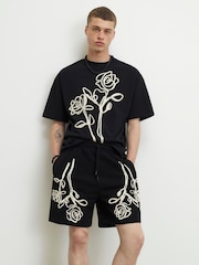 River Island Black Regular Fit Floral Roping Shorts - Image 1 of 4