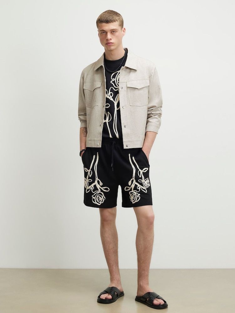 River Island Black Regular Fit Floral Roping Shorts - Image 4 of 4