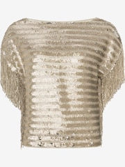 Mint Velvet Gold Sequin Fringe T-Shirt - Image 3 of 4