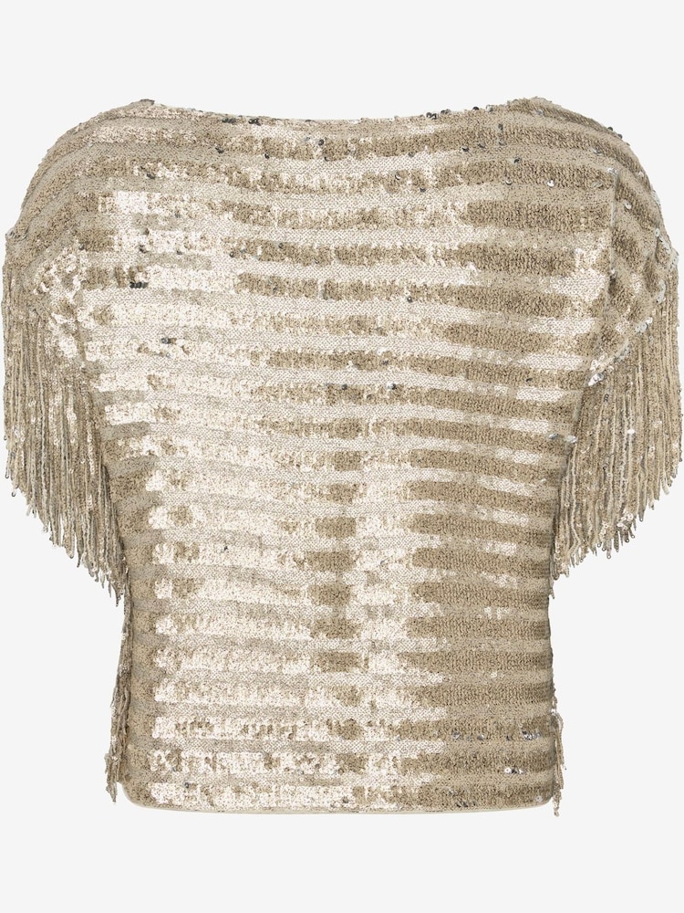 Mint Velvet Gold Sequin Fringe T-Shirt - Image 4 of 4