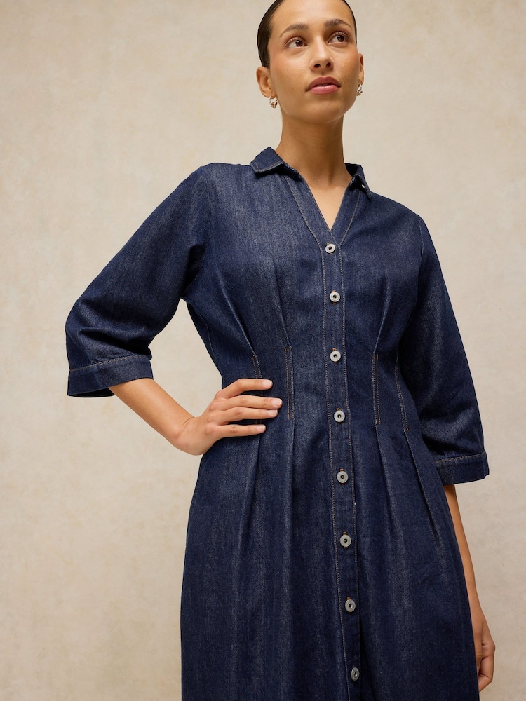 White Stuff Blue Luna Denim Pleat Dress - Image 1 of 5