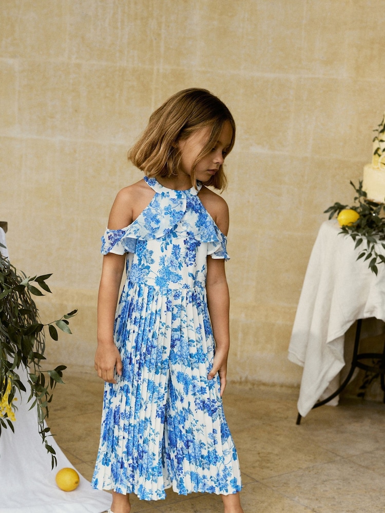 Blue Floral Pleated Jumpsuit (3-16yrs) - Image 1 of 6 Blue Floral Pleated Jumpsuit (3-16yrs) - Image 1 of 6
