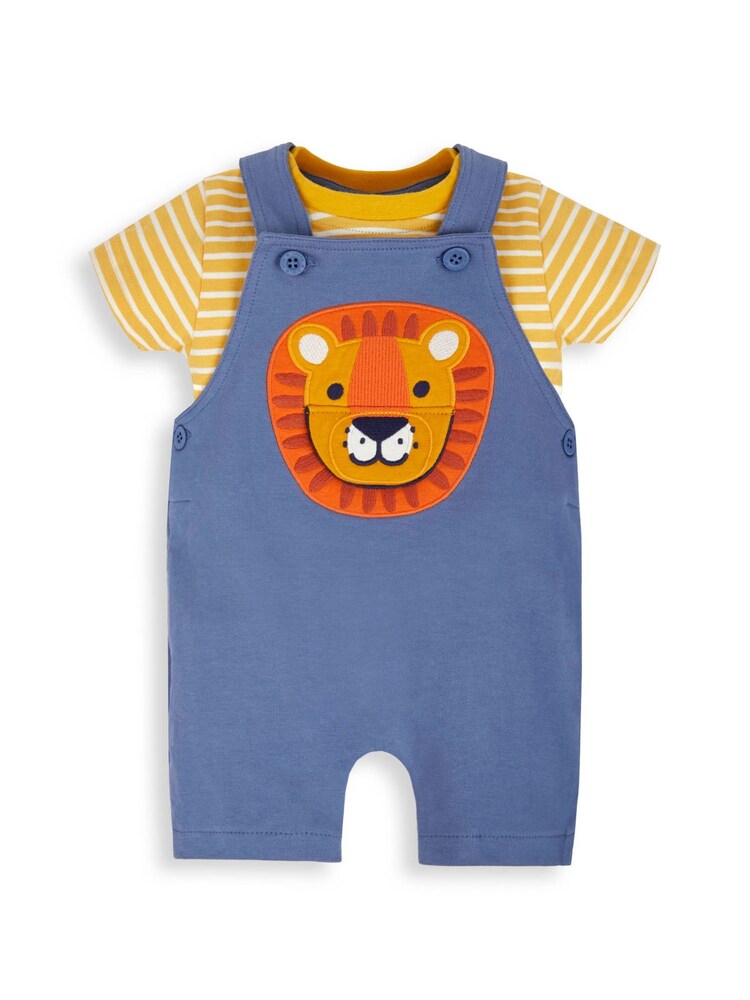 JoJo Maman Bébé Indigo 2-Piece Lion Appliqué Short Dungarees & Top Set - Image 1 of 7