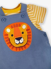 JoJo Maman Bébé Indigo 2-Piece Lion Appliqué Short Dungarees & Top Set - Image 3 of 7