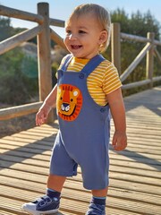 JoJo Maman Bébé Indigo 2-Piece Lion Appliqué Short Dungarees & Top Set - Image 7 of 7