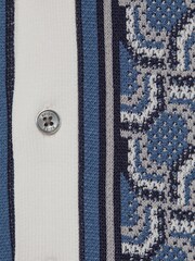 Reiss Blue Print Lotus Junior Knitted Cuban Collar Shirt - Image 6 of 6