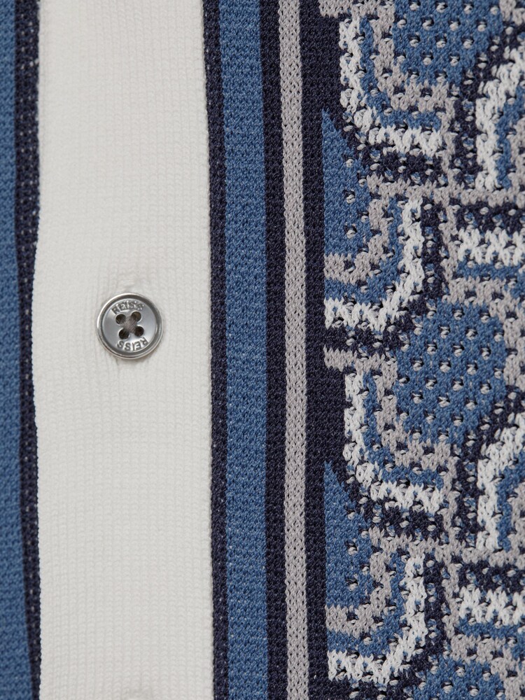 Reiss Blue Print Lotus Junior Knitted Cuban Collar Shirt - Image 6 of 6