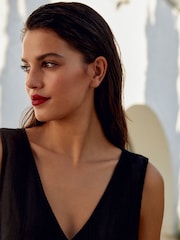 Black Linen Blend V-Neck Summer Mini Dress - Image 4 of 6