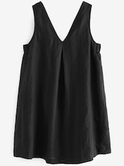 Black Linen Blend V-Neck Summer Mini Dress - Image 5 of 6