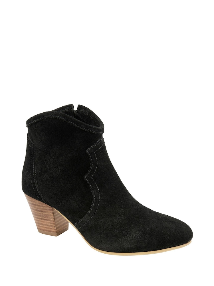 Ravel Black Suede Leather Block Heel Ankle Boots - Image 1 of 4