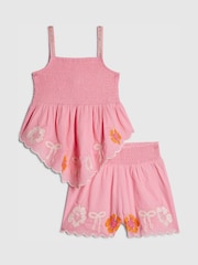 River Island Pink Embelished Hanky Hem Top & Skirt Set - Image 1 of 5