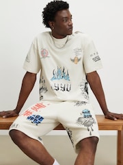 River Island Natural Oversized Grafitti T-Shirt - Image 1 of 4