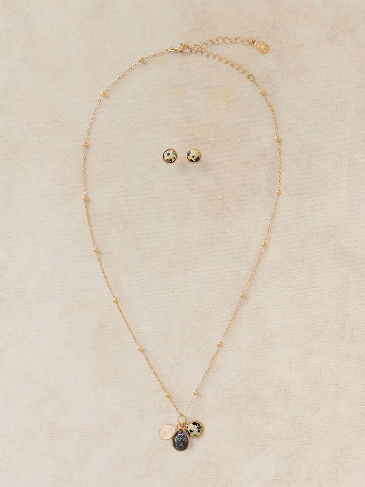 White Stuff Gold Tone Semi Precious Charm Necklace and Earrings Set - Image 1 of 3