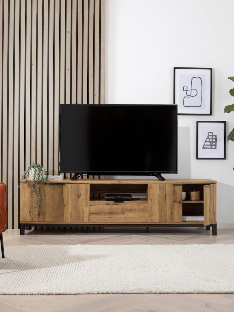 Dark Bronx Up to 90 inch Oak Effect Slim TV Unit - Image 1 of 12