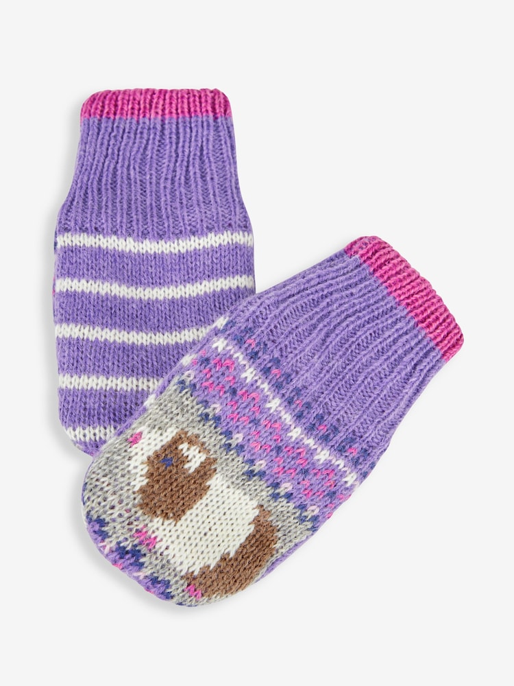 JoJo Maman Bébé Lilac Purple Guinea Pig Fair Isle Pattern Mittens - Image 2 of 3