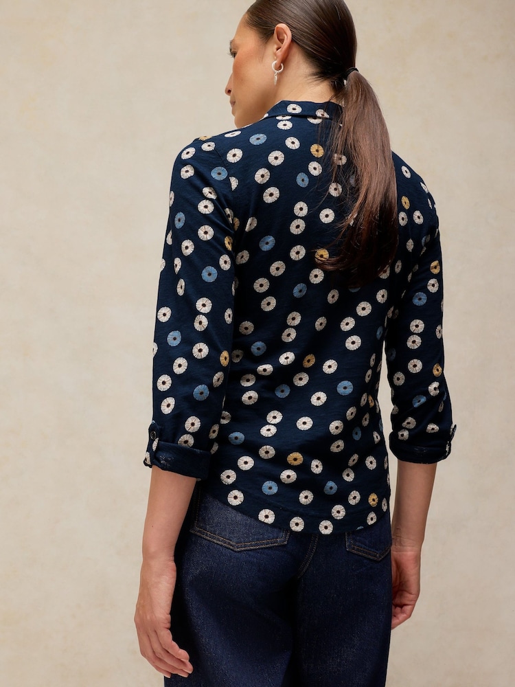 White Stuff Navy Annie Cotton Jersey Shirt - Image 2 of 5 White Stuff Navy Annie Cotton Jersey Shirt - Image 2 of 5