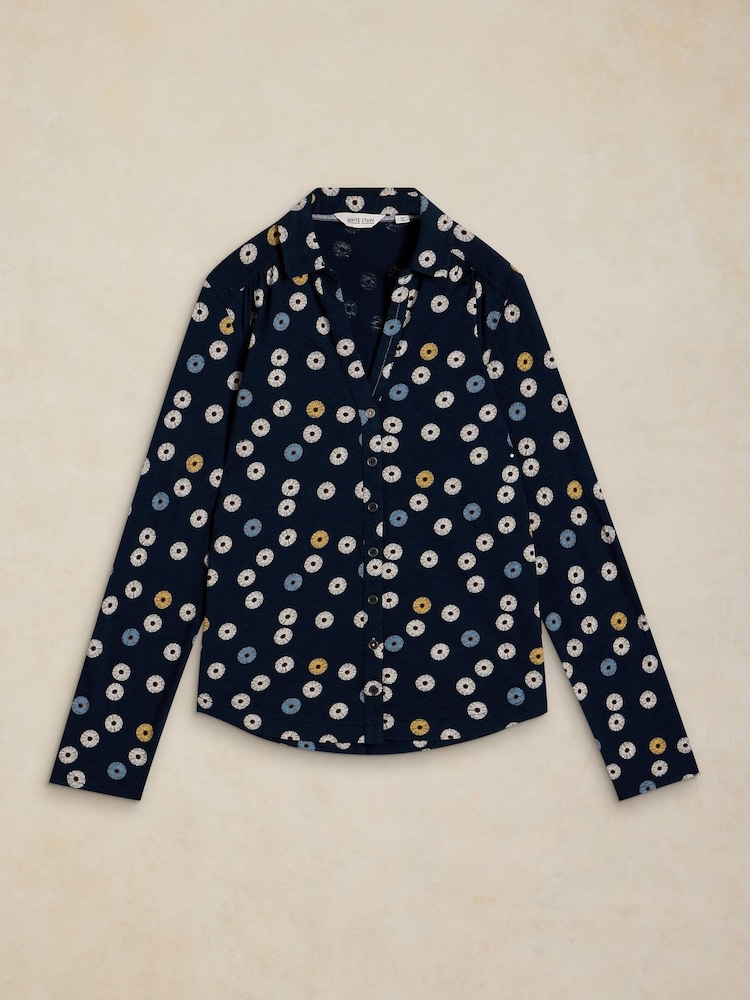 White Stuff Navy Annie Cotton Jersey Shirt - Image 5 of 5 White Stuff Navy Annie Cotton Jersey Shirt - Image 5 of 5