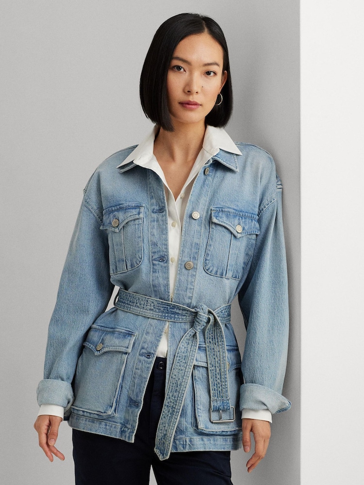 Lauren Ralph Lauren Light Blue Belted Denim Field Jacket - Image 1 of 10