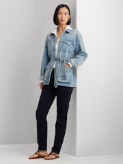 Lauren Ralph Lauren Light Blue Belted Denim Field Jacket - Image 4 of 10