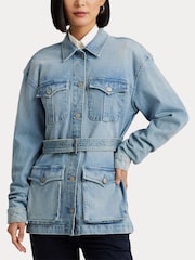 Lauren Ralph Lauren Light Blue Belted Denim Field Jacket - Image 6 of 10