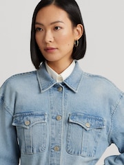 Lauren Ralph Lauren Light Blue Belted Denim Field Jacket - Image 8 of 10