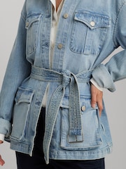 Lauren Ralph Lauren Light Blue Belted Denim Field Jacket - Image 9 of 10