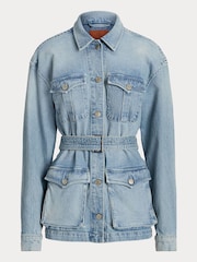 Lauren Ralph Lauren Light Blue Belted Denim Field Jacket - Image 10 of 10