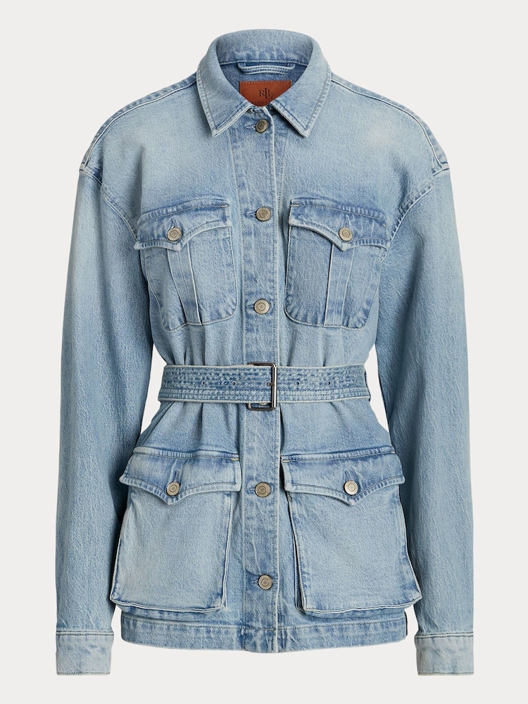 Lauren Ralph Lauren Light Blue Belted Denim Field Jacket - Image 10 of 10