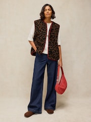 White Stuff Natural Borg Leopard Gilet - Image 1 of 5