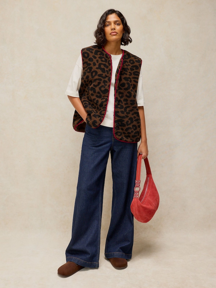 White Stuff Natural Borg Leopard Gilet - Image 1 of 5