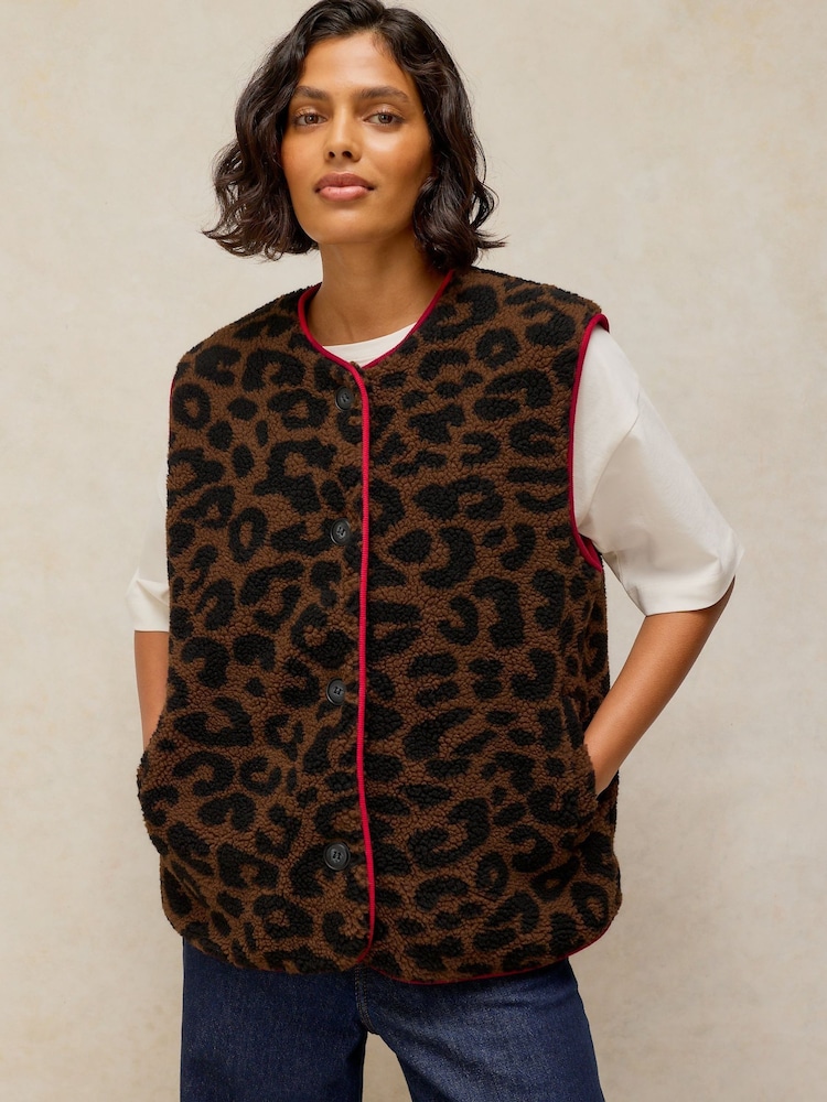 White Stuff Natural Borg Leopard Gilet - Image 2 of 5