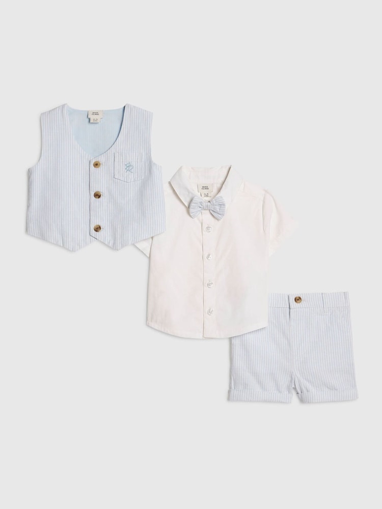 River Island Blue Shirt Waistcoat And Shorts Set - Image 1 of 5 River Island Blue Shirt Waistcoat And Shorts Set - Image 1 of 5