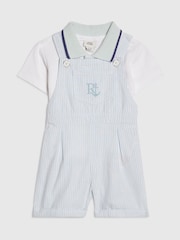 River Island Blue Stripe Dungaree Polo Dungarees Set - Image 1 of 4