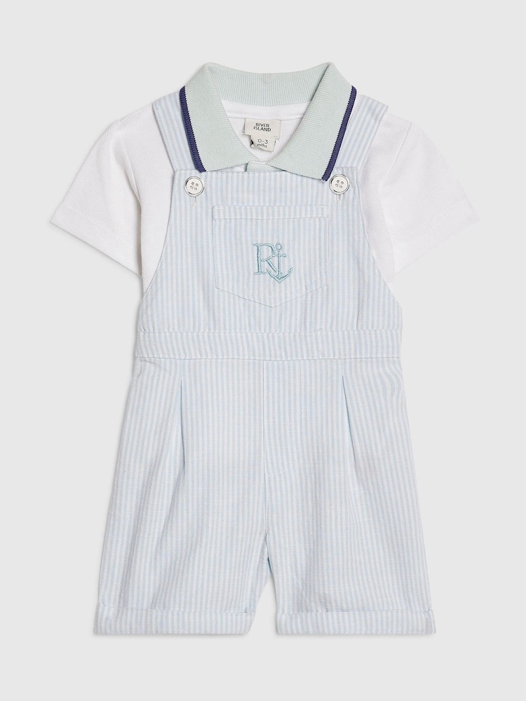 River Island Blue Stripe Dungaree Polo Dungarees Set - Image 1 of 4 River Island Blue Stripe Dungaree Polo Dungarees Set - Image 1 of 4
