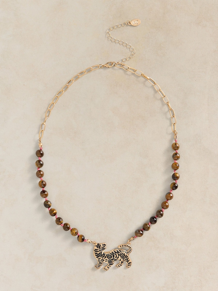 White Stuff Gold Tone Semi-Precious Tiggy Necklace - Image 1 of 2 White Stuff Gold Tone Semi-Precious Tiggy Necklace - Image 1 of 2