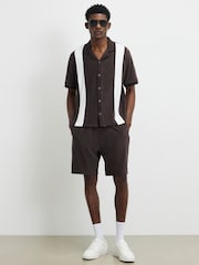 River Island Brown Towelling Piped Shorts - Image 1 of 4