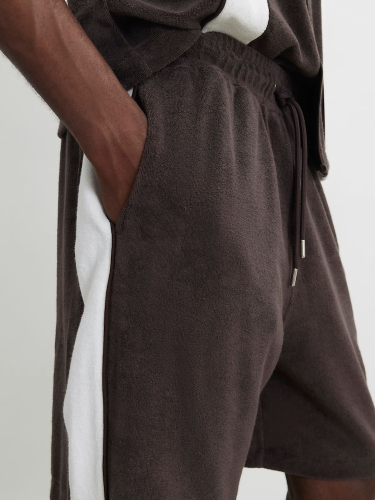 River Island Brown Towelling Piped Shorts - Image 4 of 4
