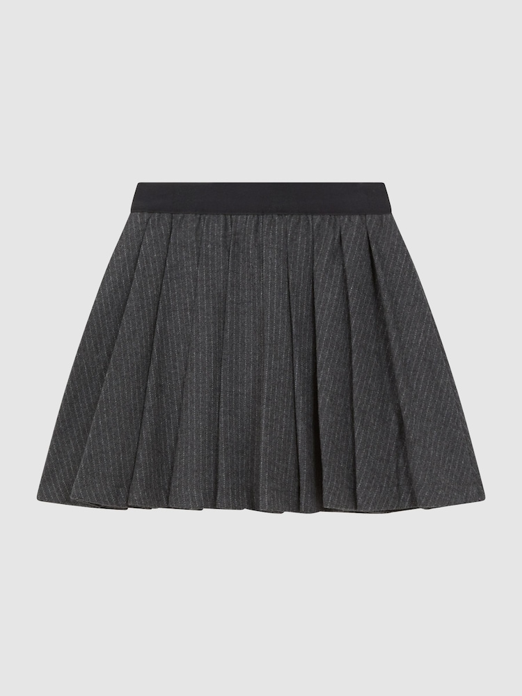 Reiss Dark Grey Marcie Wool Blend Striped Pleated Skirt - Image 2 of 6