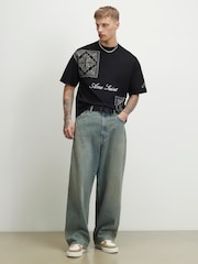 River Island Black Oversized Ame Saint Tapestry T-Shirt - Image 1 of 4