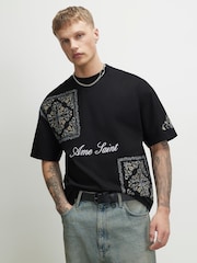 River Island Black Oversized Ame Saint Tapestry T-Shirt - Image 2 of 4