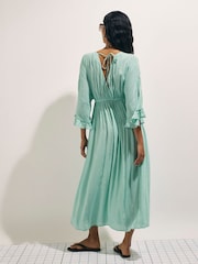 River Island Blue Short Sleeve Mirror Embroidered Maxi Dress - Image 2 of 4