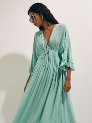 River Island Blue Short Sleeve Mirror Embroidered Maxi Dress - Image 3 of 4