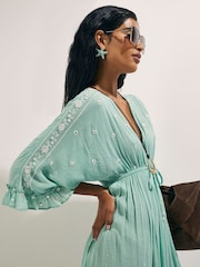 River Island Blue Short Sleeve Mirror Embroidered Maxi Dress - Image 4 of 4