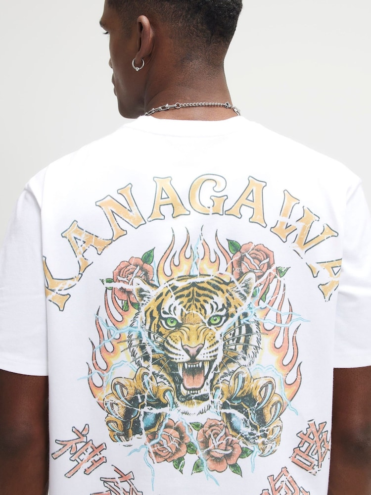 River Island White Regular Fit Kanagawa Tiger T-Shirt - Image 4 of 4