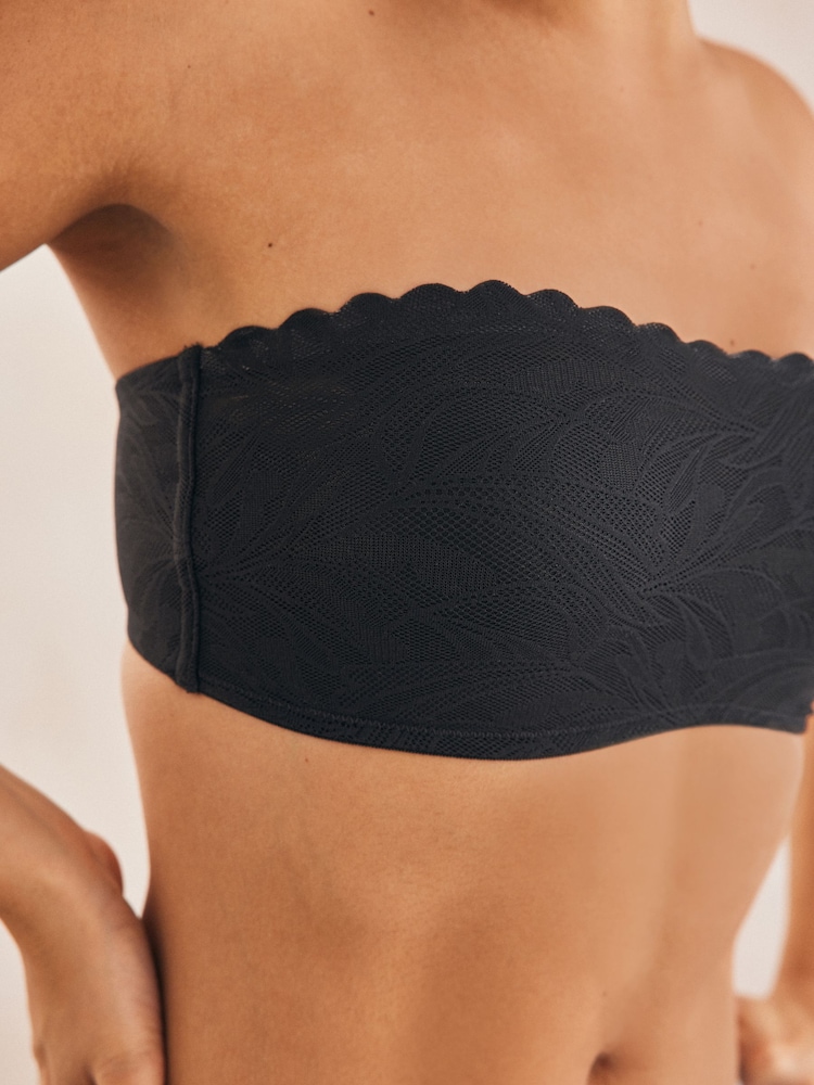 Black All-Over Lace Scallop Edge Bandeau Bra - Image 5 of 5 Black All-Over Lace Scallop Edge Bandeau Bra - Image 5 of 5