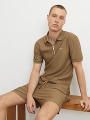 River Island Natural Muscle Fit Textured Polo Shirt - Image 1 of 3