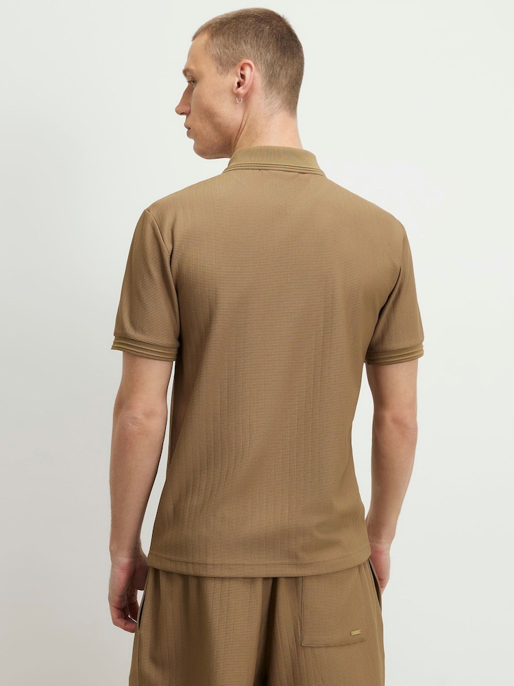 River Island Natural Muscle Fit Textured Polo Shirt - Image 2 of 3 River Island Natural Muscle Fit Textured Polo Shirt - Image 2 of 3